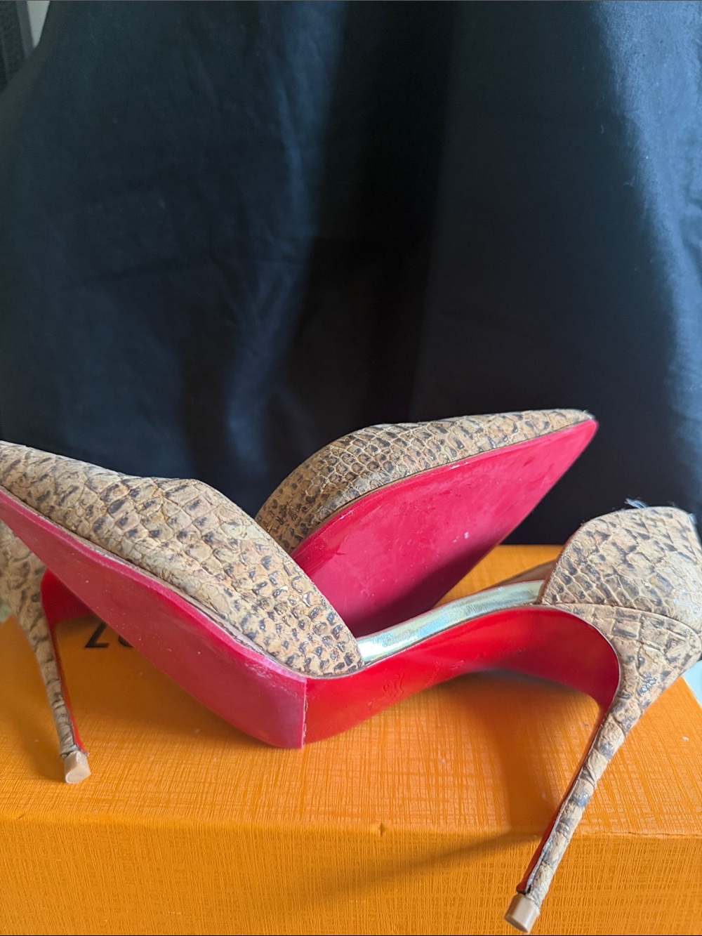 Louis Vuitton Snakeskin-Textured Pointed-Toe Stiletto Pumps in Natural and Red